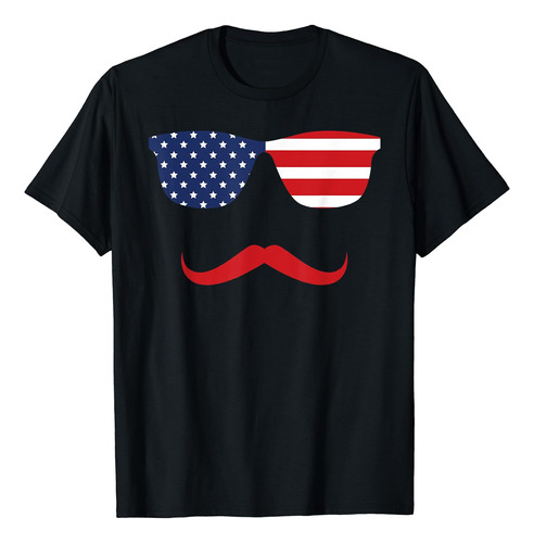 Camiseta Con Bigote De Bandera De Gafas De Sol Rojas, Blanca