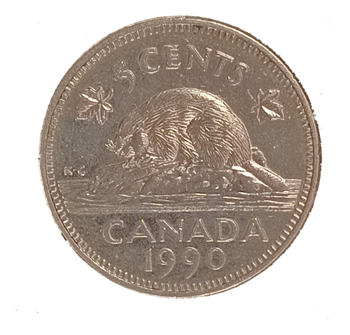 Canadá 5 Cents 1990 Excelente Km 182 Fauna Castor