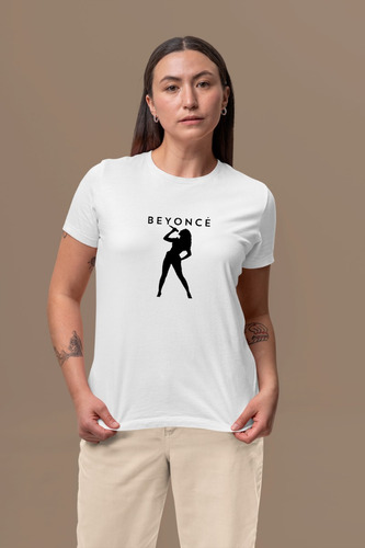 Playera Blanca Manga Corta De Beyonce Silueta En Promo 