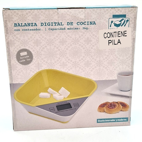 Imagen 3 de 3 de Balanza De Cocina Electrónica Con Recipiente 3kg Original