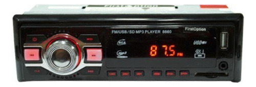 Som automotivo First Option MP3-8660 com USB, bluetooth e leitor de cartão SD