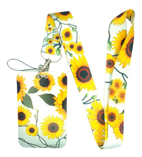 Portacredencial + Lanyard Girasol Fondo Blanco