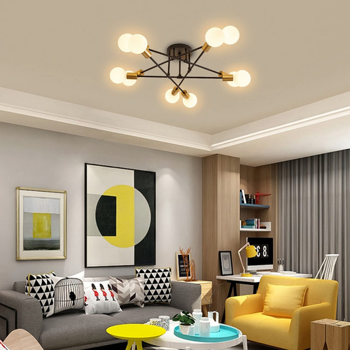 Lámpara De Techo Moderna Tipo Plafón Estilo Nórdica De Lujo Color Negro/dorado