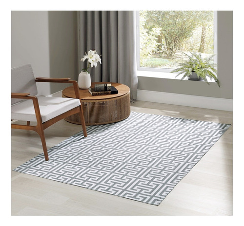 Tapete Sala Ou Quarto Jacquard 1,30m X 2,00m Antiderrapante Cor Cinza Desenho Do Tecido Geométrico