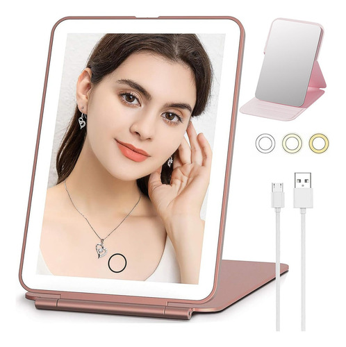 Espejo Para Maquillaje Con Luz Y Espejos Portatil Recargable