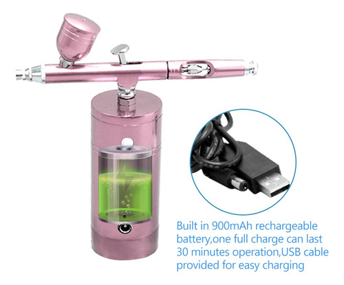 Kit De Aerógrafo Usb Recargable Rosa Compresor Portátil