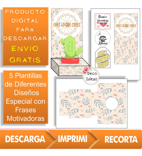 Imagen 4 de 4 de Kit Imprimible 06 Porta Maceta Suculenta R6 Frase Motivadora