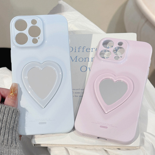 For iPhone Capa Coração 3d Espelho 16 15pro 14