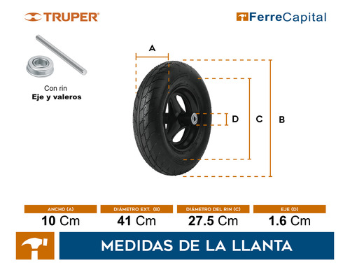 Carretilla 8 Ft3 Doble Llanta Neumática, Bastidores Acero