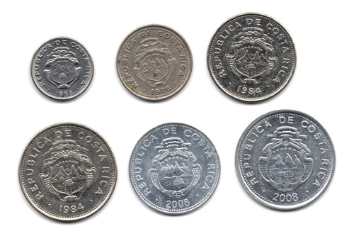 Costa Rica Grupo De 6 Monedas 1958 A 2008