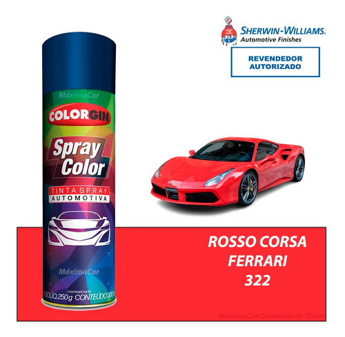 Tinta Spray Automotivo Vermelho Rosso Corsa Ferrari 300ml