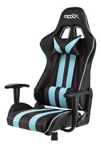 Cadeira Gamer Moob Nitro Reclinável 180º Com Almofadas Para Lombar E Pescoço E Regulagem De Altura preto/azul