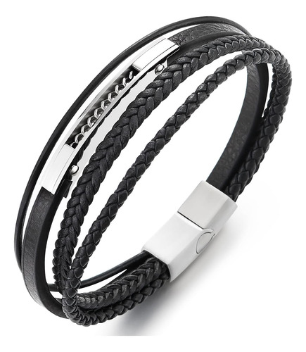 Coolsteelandbeyond Brazalete De Cuero Trenzado Negro De Múlt