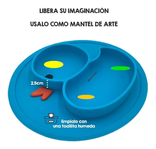 Plato Bebé Pato Snack Escolar Comida Y Cuchara Silicon