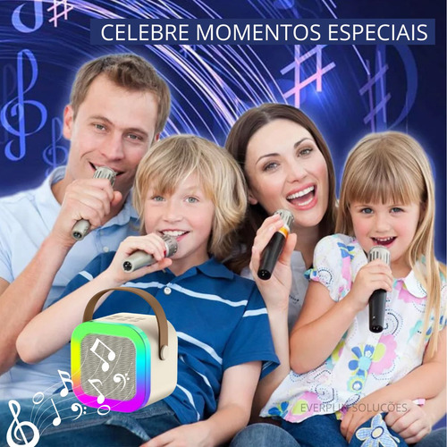 Caixinha Som Karaokê Infantil C/ 2 Microfone Bluetooth S/fio Creme