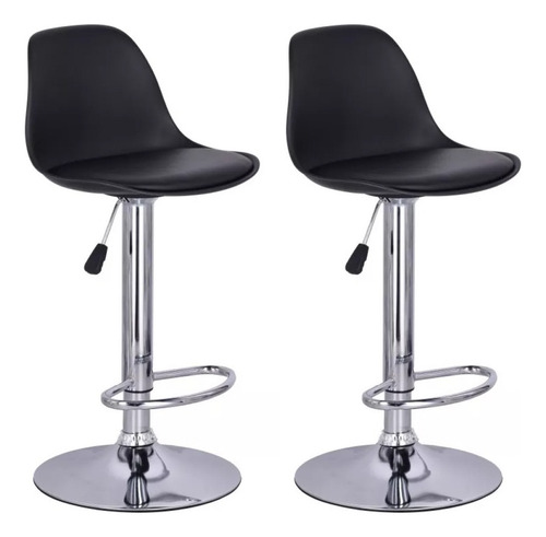 Set 2 Sillas Ajustables Banco Acolchado Giratorio Respaldo Color Negro