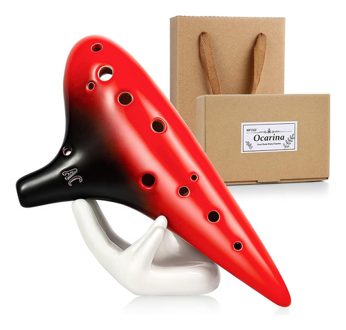 Instrumento Ocarina Mifoge, De 12 Orificios, C, Rojo Y Negro