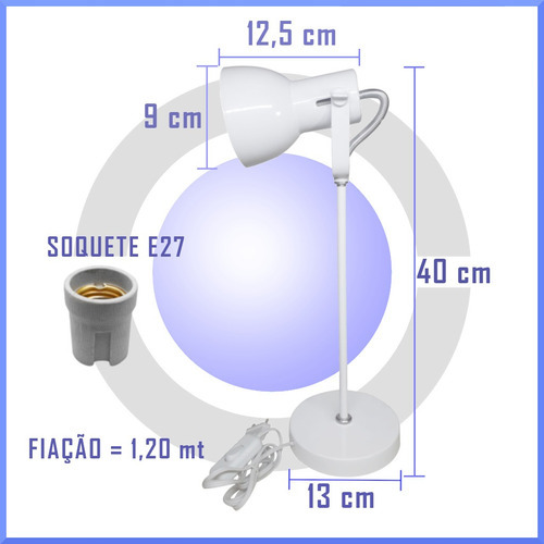 Luminária De Mesa Abajur Lâmpada Bulbo Led Cor da estrutura Branco