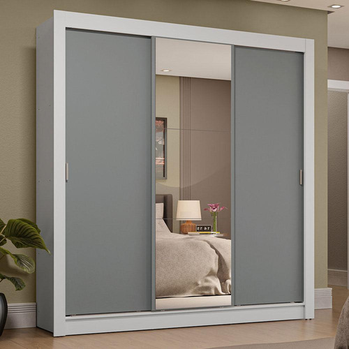 Ropero Closet Madesa 3 Puertas 1 Espejo Bg 02 Color Blanco/Gris