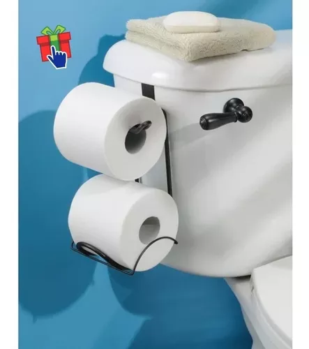 Porta Rollo Doble Papel Higiénico Negro Mochila Inodoro Baño