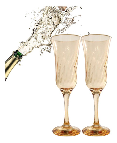 Taça Para Champagne Espumante Vidro Ondulada Kit 2 Peças Cor Âmbar