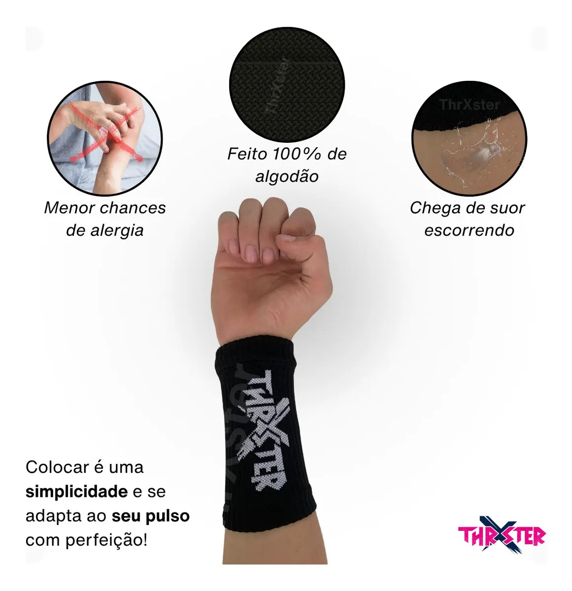 Seca Suor Canelada Algodão Antialergia Munhequeira Crossfit Cor Preto Tamanho Único