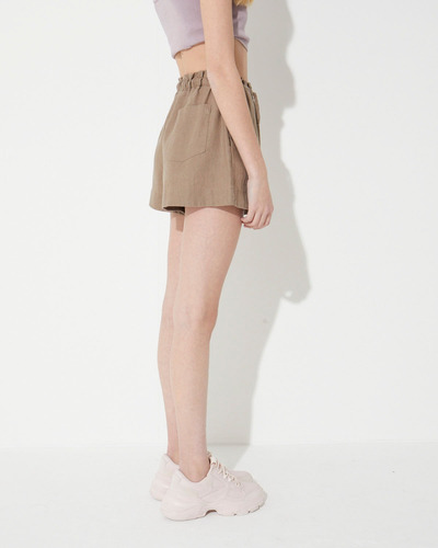 Imagen 3 de 6 de Short Lino Roses System Color Stone Tiro Alto Para Mujer