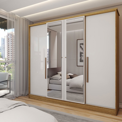 Guarda-roupa Casal Adam Plus 4 Portas 2 Gavetas Com Espelho Cor Bege