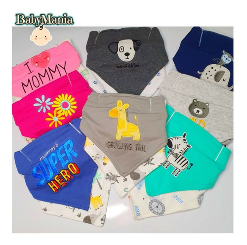 Imagen 2 de 2 de Pack 4 Baberos Bandanas Bebe Doble Capa De Algodón Y Bordada