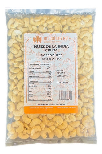 Nuez De La India Cruda Sin Sal 500 G Premium