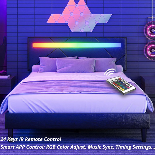 Base De Cama Matrimonial Likimio Con Luces Led Negro