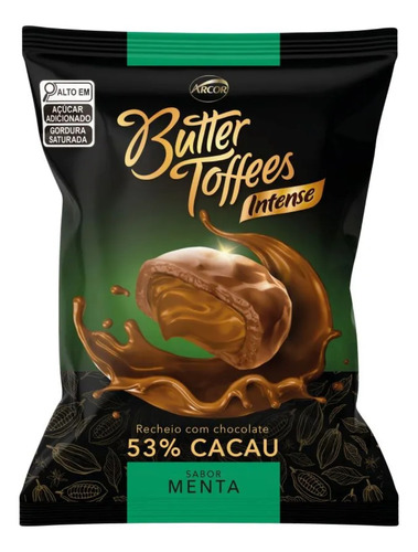 Bala Butter Toffees Menta C/ Chocolate 53% Cacau Arcor 500g