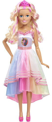 Barbie Gigante Fiesta Unicornio 72cm De Altura Pelo Rubio