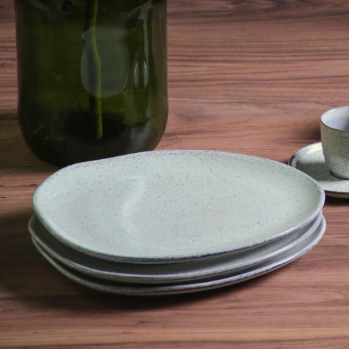 Conj C/6 Pratos Raso Oval Orgânico Pistache Ø 31x24x2,5cm Cor Verde menta