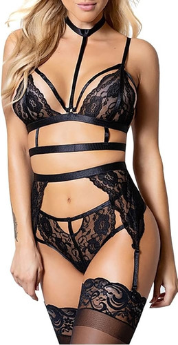 Conjunto Fantasía Encaje Con Ligas/lencería Sensual.