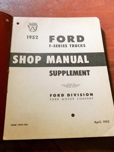 Antiguo Shop Manual Camiones Ford 1952- Suplemento