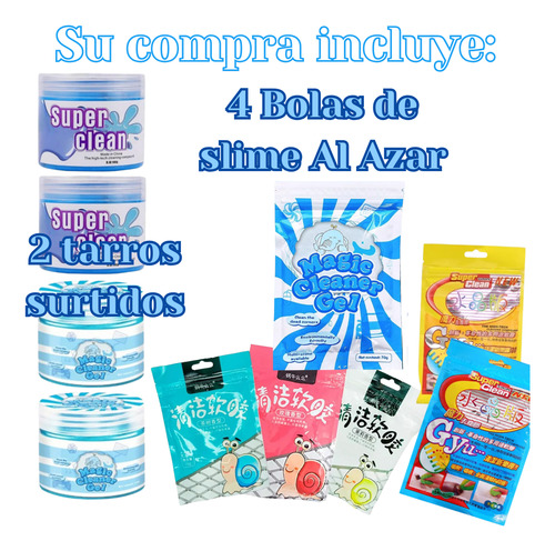 Set 6pz Gel Limpiador Carros Celular Teclados Slime Colores