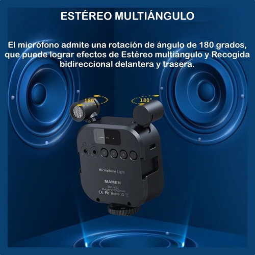 Imagen 4 de 10 de Microfono Stereo 2 En 1 Con Panel De Luz Led Rgb Y Blanca