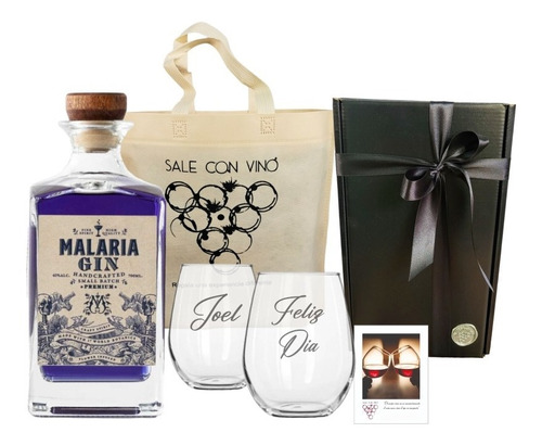 Regalo Box Gin Malaria + 2 Vasos Personalizados - Grabados