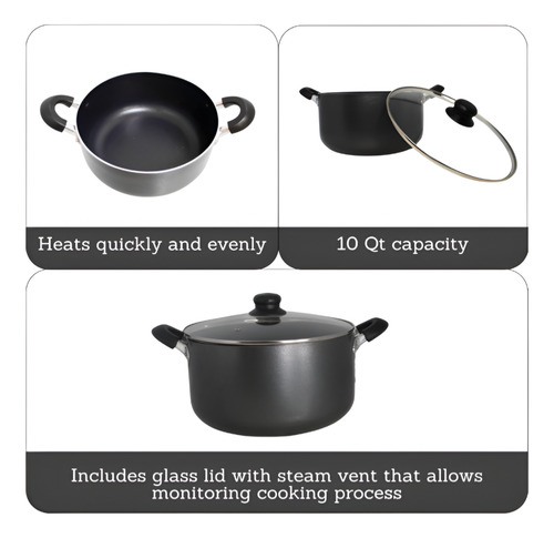Olla De Aluminio De 22cm Con Tapa De Cristal Negro