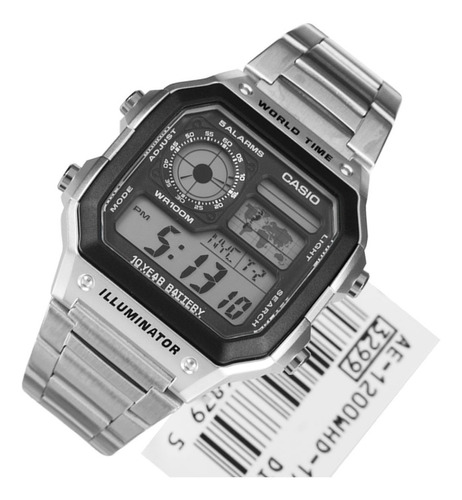 Relógio Casio Ae-1200w Aço 5alarmes Unisex 100m Ae1200 Aq160