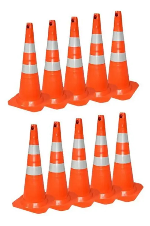 Kit 10 Cones De Sinalização Pvc 75cm Laranja/branco Trânsito