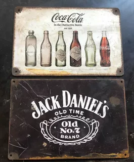 2 Cuadros Vintage De Metal Coca Cola Y Jack Daniels Oxidados