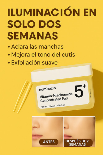 Pads Vitamina Niacinamida Numbuzin 70 Toallitas 180ml