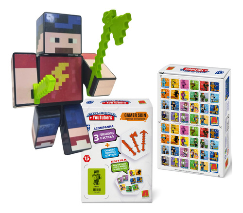 Boneco Mike Minecraft 15 Cm Com 3 Ferramenta E 1 Chaveiro