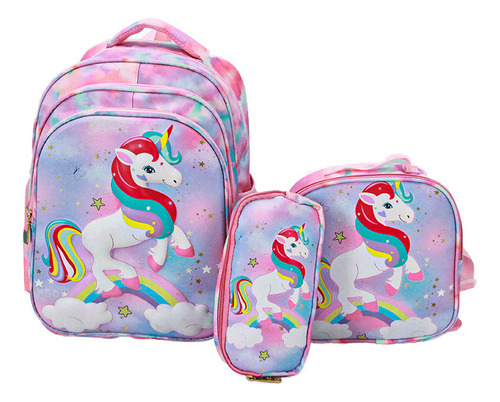 Mochila Unicornio, Paquete De Tres Piezas Color Rosa