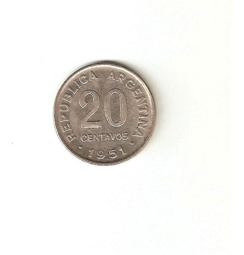 Monedas Argentinas 20 C. 1952 Canto Estriado Sc Menos