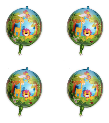 10 Balão Safari 4d Metalizado Floresta Selva Bosque Leão Cor Verde