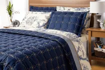 Comprar Kit De Roupa De Cama Cobre Leito Porcelana Queen 3 Pç Azul