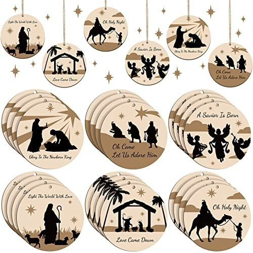 Esferas Planas De Madera Estilo Nacimiento Religioso 24 Pcs